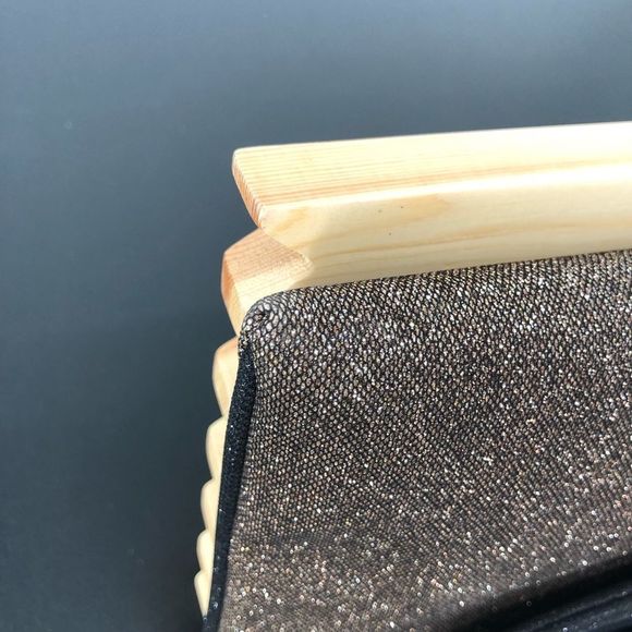 MNG Mango Shimmery Gold Black Envelope Tassel Convertible Clutch - Picture 6 of 14